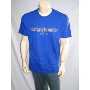 Hanes Heavyweight USA T Shirt Mens S - XL Royal Blue Star Flag Patriotic